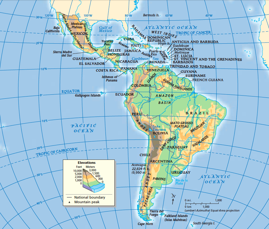 Latin America Physical Political Map